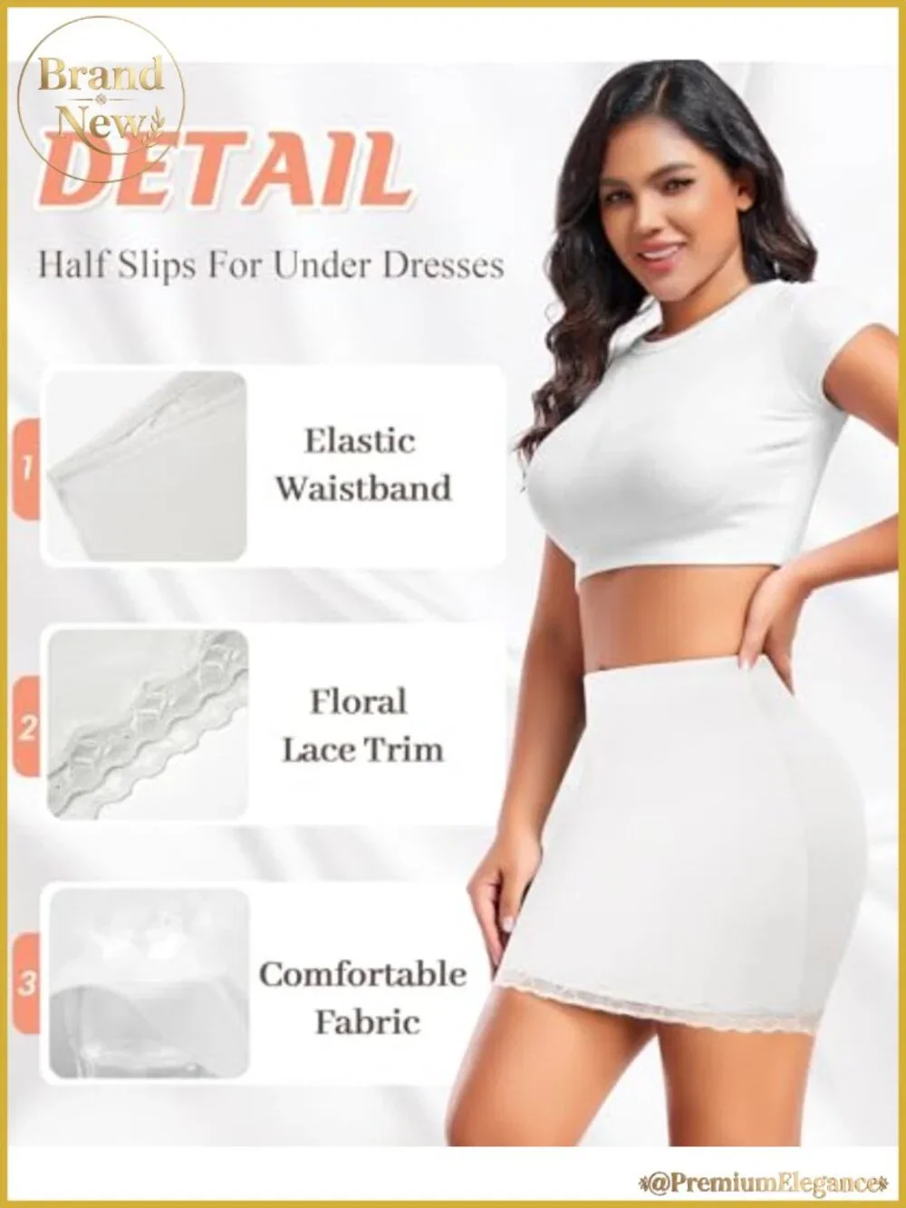 Half Slip Women Under Dress Non Cling Lace Trim Above Knee Underskirt
